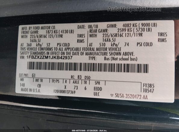 1FBZX2ZM1JKB42937 2018 FORD TRANSIT-350 Black Շարժիչի բաժամունքի տեսք