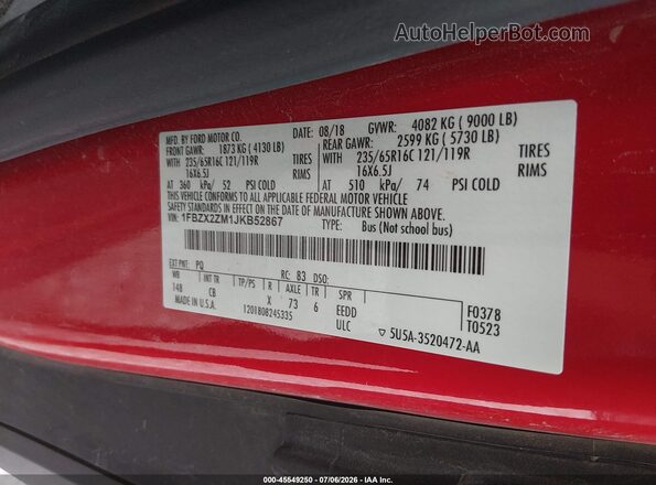 1FBZX2ZM1JKB52867 2018 FORD TRANSIT-350 Red Widok komory silnika