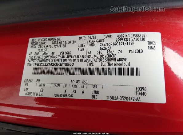 1FBZX2ZM2GKB18963 2016 FORD TRANSIT-350 Red Engine compartment view
