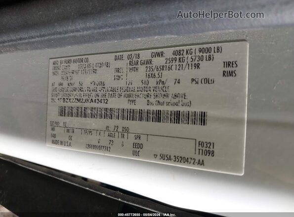 1FBZX2ZM2JKA43432 2018 FORD TRANSIT-350 White Вид підкапотного простору