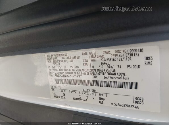 1FBZX2ZM2JKB31297 2018 FORD TRANSIT-350 White Engine compartment view