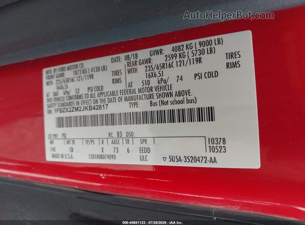 1FBZX2ZM2JKB42817 2018 FORD TRANSIT-350 Red Engine compartment view