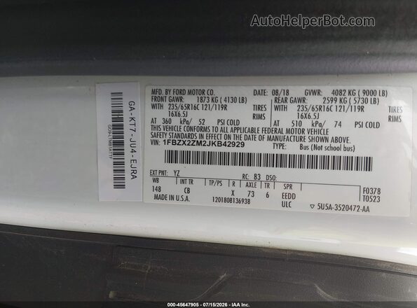 1FBZX2ZM2JKB42929 2018 FORD TRANSIT-350 White Engine compartment view