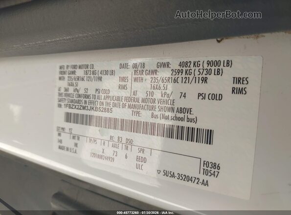1FBZX2ZM3JKB52885 2018 FORD TRANSIT-350 White Engine compartment view