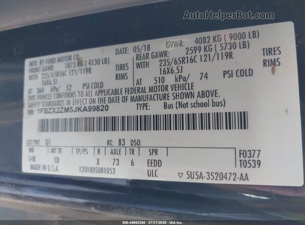 1FBZX2ZM5JKA99820 2018 FORD TRANSIT-350 Black Vista del compartimento del motor