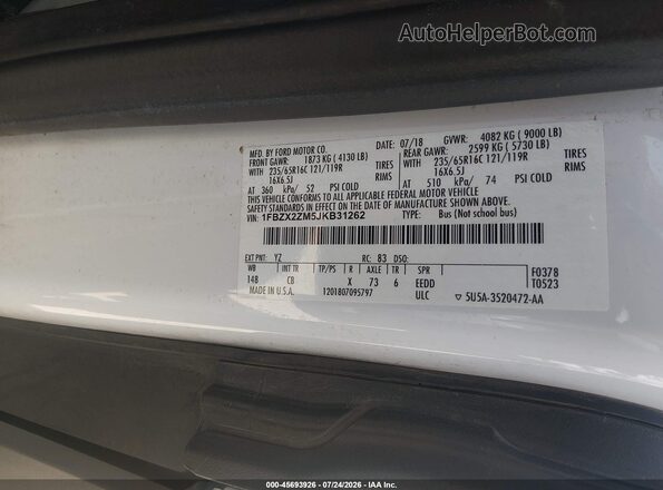 1FBZX2ZM5JKB31262 2018 FORD TRANSIT-350 Белый Вид подкапотного пространства