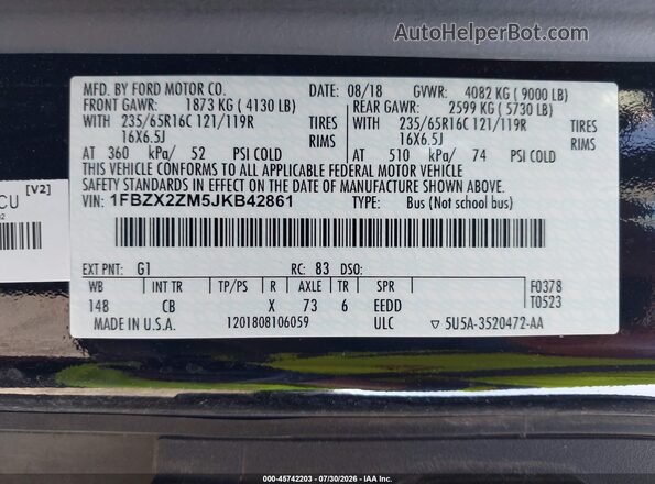 1FBZX2ZM5JKB42861 2018 FORD TRANSIT-350 Black Вид підкапотного простору