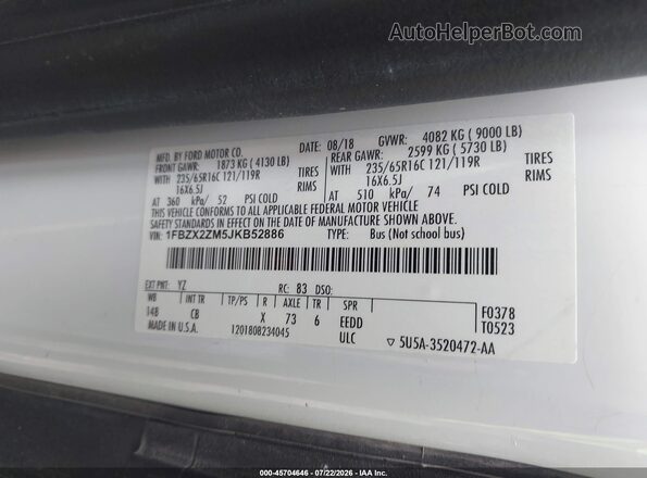 1FBZX2ZM5JKB52886 2018 FORD TRANSIT-350 Белый Вид подкапотного пространства