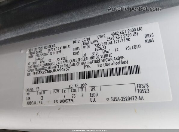 1FBZX2ZM6JKA99857 2018 FORD TRANSIT-350 Белый Вид подкапотного пространства