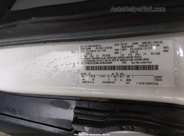 1FBZX2ZM6JKB43095 2018 FORD TRANSIT-350 Белый Вид подкапотного пространства