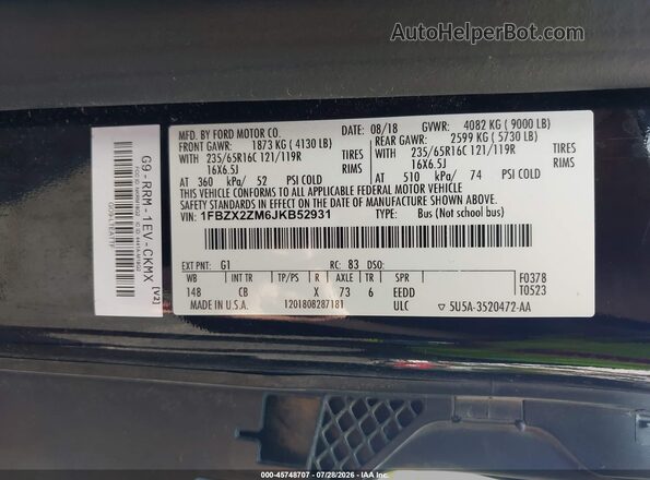 1FBZX2ZM6JKB52931 2018 FORD TRANSIT-350 Black Vista del compartimento del motor