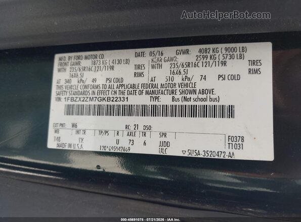 1FBZX2ZM7GKB22331 2016 FORD TRANSIT-350 Green Widok komory silnika