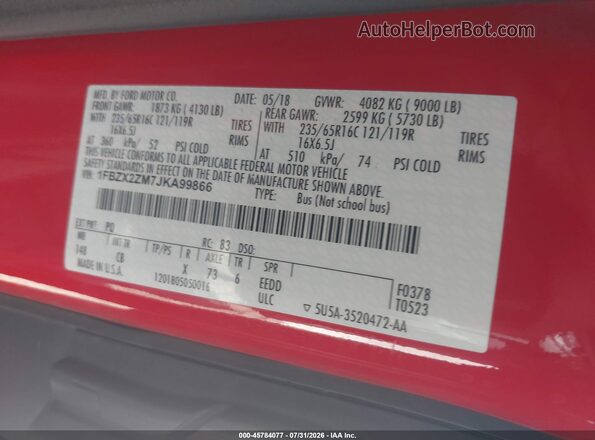 1FBZX2ZM7JKA99866 2018 FORD TRANSIT-350 Red Engine compartment view