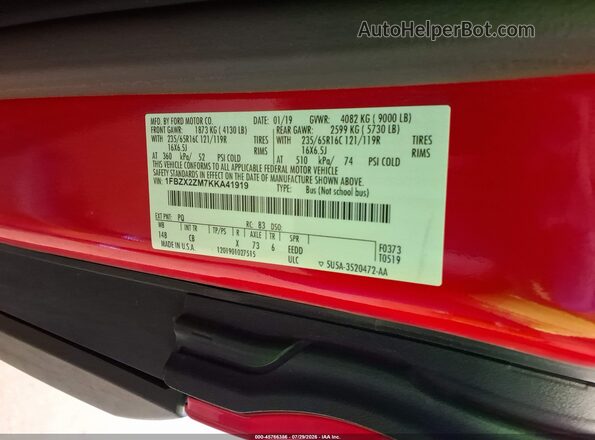 1FBZX2ZM7KKA41919 2019 FORD TRANSIT-350 Red Widok komory silnika