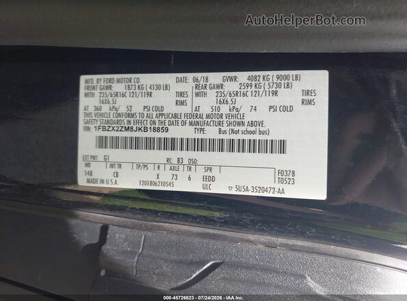 1FBZX2ZM8JKB18859 2018 FORD TRANSIT-350 Черный Вид подкапотного пространства