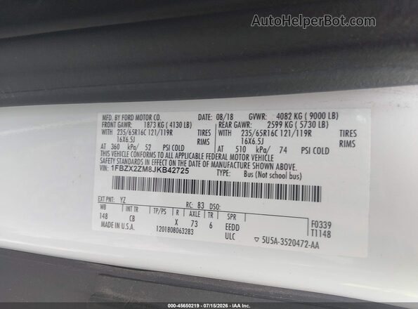 1FBZX2ZM8JKB42725 2018 FORD TRANSIT-350 White Engine compartment view
