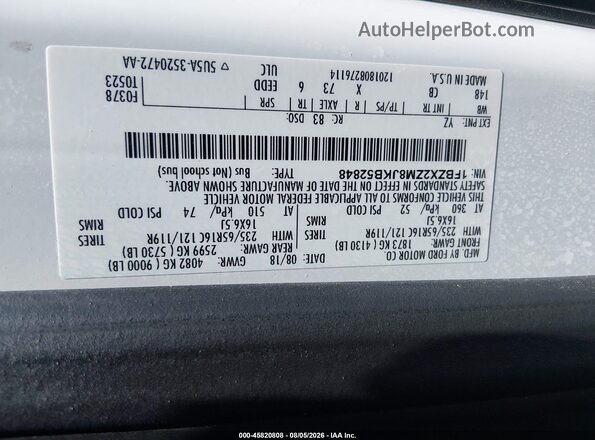 1FBZX2ZM8JKB52848 2018 FORD TRANSIT-350 White Շարժիչի բաժամունքի տեսք