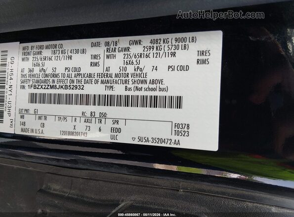1FBZX2ZM8JKB52932 2018 FORD TRANSIT-350 Black Շարժիչի բաժամունքի տեսք