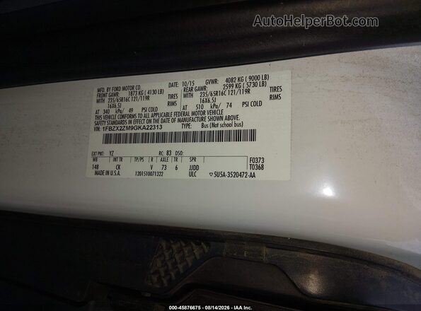 1FBZX2ZM9GKA22313 2016 FORD TRANSIT-350 White ძრავის განყოფილების ხედი