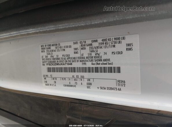 1FBZX2ZM9JKA71048 2018 FORD TRANSIT-350 White Շարժիչի բաժամունքի տեսք