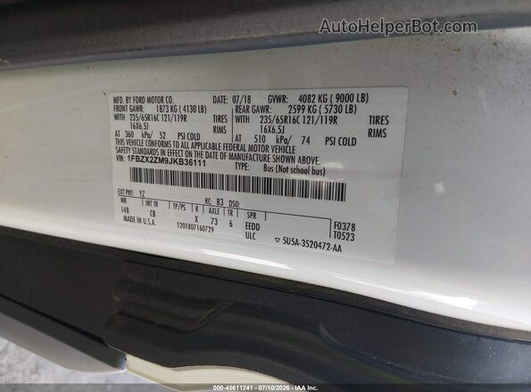 1FBZX2ZM9JKB36111 2018 FORD TRANSIT-350 White Շարժիչի բաժամունքի տեսք