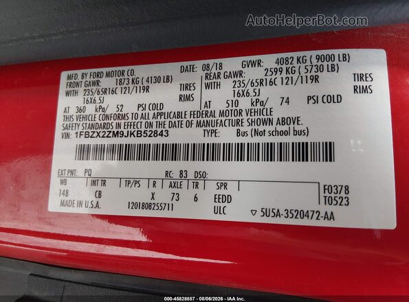 1FBZX2ZM9JKB52843 2018 FORD TRANSIT-350 Red Engine compartment view