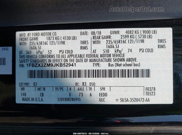 1FBZX2ZM9JKB52941 2018 FORD TRANSIT-350 Черный Вид подкапотного пространства