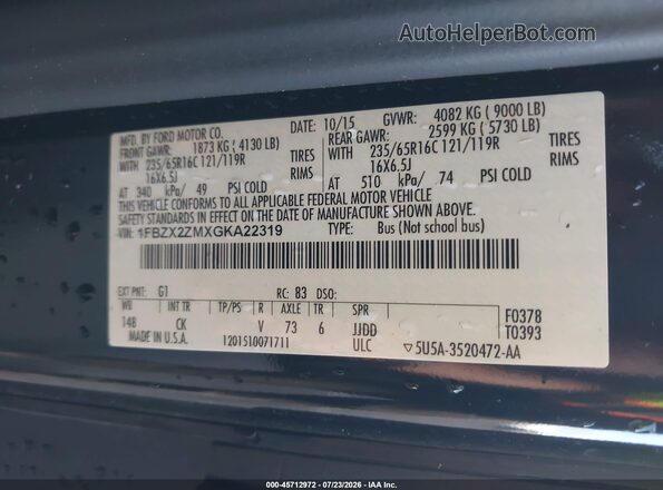 1FBZX2ZMXGKA22319 2016 FORD TRANSIT-350 Black Вид підкапотного простору