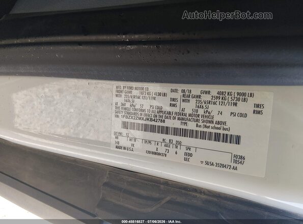 1FBZX2ZMXJKB42788 2018 FORD TRANSIT-350 White Widok komory silnika