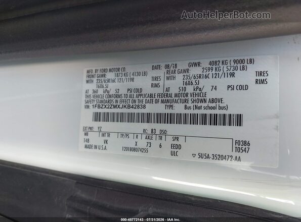 1FBZX2ZMXJKB42838 2018 FORD TRANSIT-350 White Engine compartment view