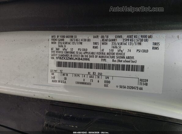 1FBZX2ZMXJKB42886 2018 FORD TRANSIT-350 White Engine compartment view