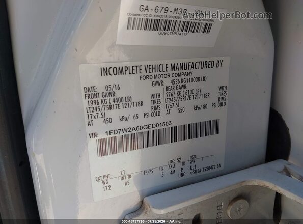 1FD7W2A60GED01503 2016 FORD F-250 White Շարժիչի բաժամունքի տեսք