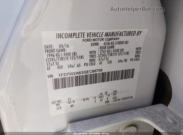 1FD7W2A63GEC86706 2016 FORD F-250 White Շարժիչի բաժամունքի տեսք