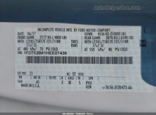 1FD7X2B61HEE07438 2017 FORD F-250 White Widok komory silnika