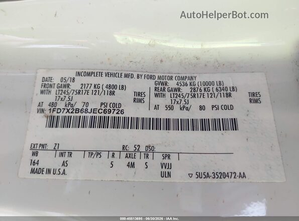 1FD7X2B68JEC69726 2018 FORD F-250 White Շարժիչի բաժամունքի տեսք