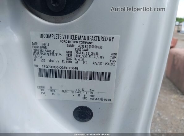 1FD7X2B6XGEC75648 2016 FORD F-250 White ძრავის განყოფილების ხედი