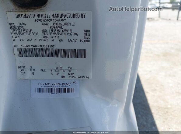1FDBF2A60GED31157 2016 FORD F-250 White ძრავის განყოფილების ხედი