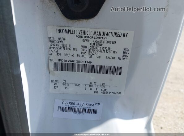1FDBF2A61GED31149 2016 FORD F-250 White Widok komory silnika