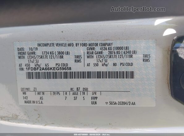 1FDBF2A66KEG59658 2019 FORD F-250 White ძრავის განყოფილების ხედი