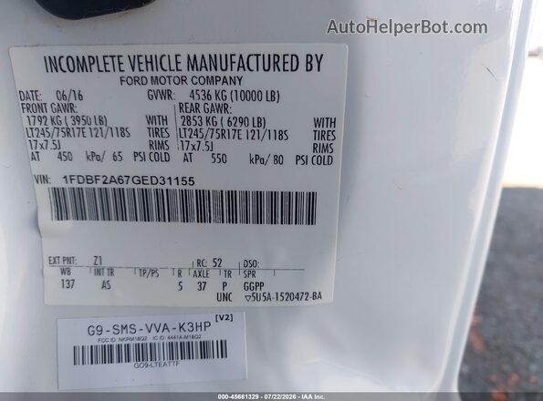 1FDBF2A67GED31155 2016 FORD F-250 White ძრავის განყოფილების ხედი