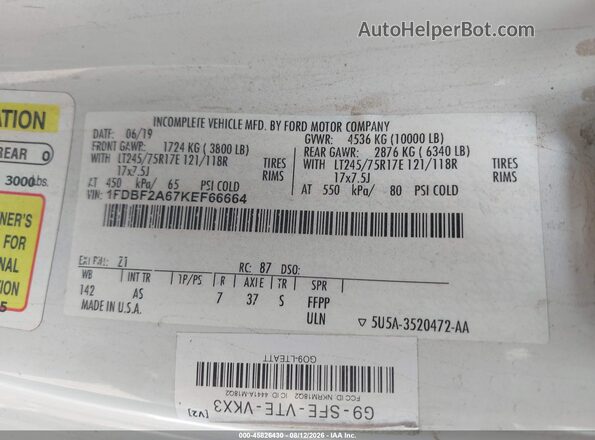 1FDBF2A67KEF66664 2019 FORD F-250 White Vista del compartimento del motor
