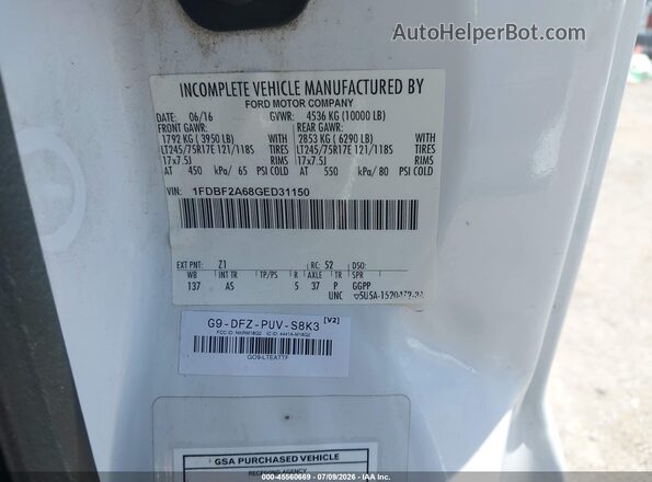 1FDBF2A68GED31150 2016 FORD F-250 White Vista del compartimento del motor