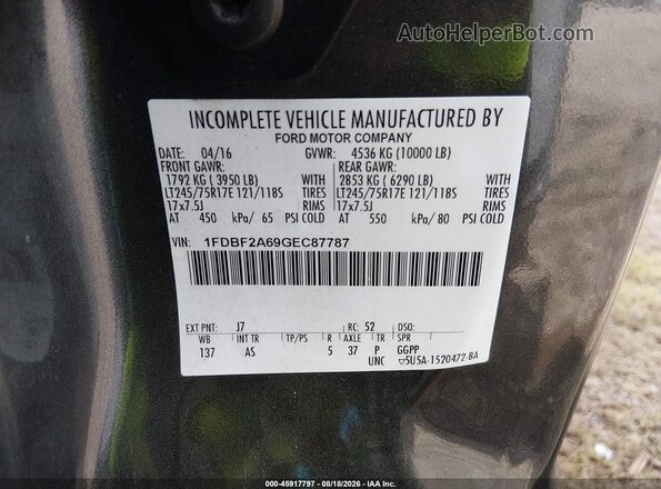 1FDBF2A69GEC87787 2016 FORD F-250 Gray Vista del compartimento del motor