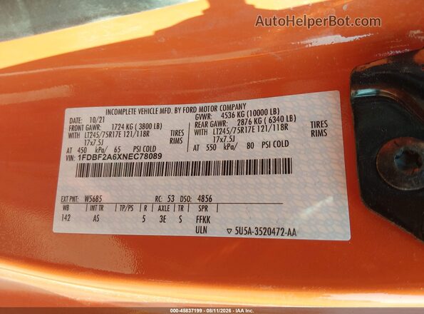 1FDBF2A6XNEC78089 2022 FORD F-250 Orange Շարժիչի բաժամունքի տեսք