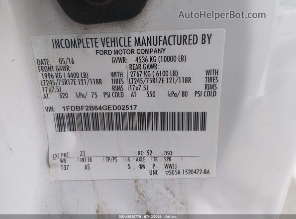1FDBF2B64GED02517 2016 FORD F-250 White Engine compartment view
