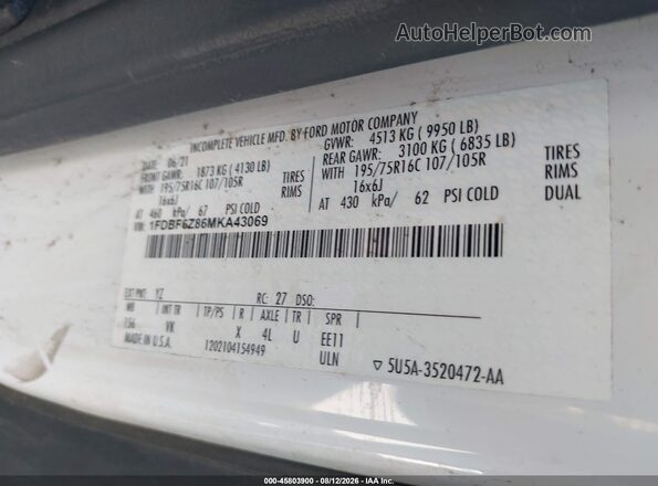 1FDBF6Z86MKA43069 2021 FORD TRANSIT-350 White Vista del compartimento del motor