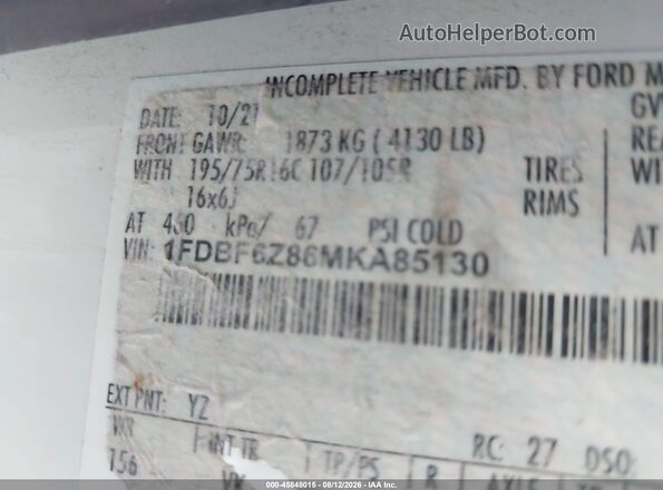 1FDBF6Z86MKA85130 2021 FORD TRANSIT-350 White Widok komory silnika