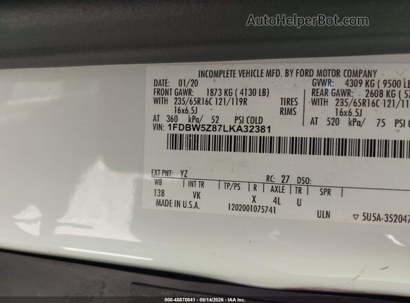 1FDBW5Z87LKA32381 2020 FORD TRANSIT-350 White Engine compartment view