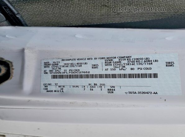 1FDWE3FL7GDC27652 2016 FORD ECONOLINE Белый 