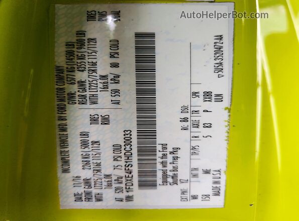 1FDXE4FS1HDC30033 2017 FORD E White VIN sticker view